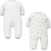 Little Me Clothes for Baby Boys’ and Girls’ 100% Cotton Scratch-Free Tag Footed 2-Pack Rompers Sleeper, Preemie to 9 Months(White/Multi)