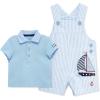 Little Me Baby Boy Shortall Set – 2-Piece, Tee Shirt and Overall Shorts, Cute and Comfy Outfits(Blue Sailboat)