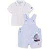 Little Me Baby Boy Shortall Set – 2-Piece, Tee Shirt and Overall Shorts, Cute and Comfy Outfits(Blue Stripe Sailboat)