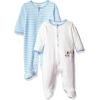 Little Me Clothes for Baby Boys’ and Girls’ 100% Cotton Scratch-Free Tag Footed 2-Pack Rompers Sleeper, Preemie to 9 Months(Light Blue Stripe)