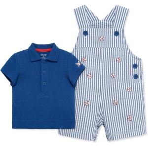 Little Me Baby Boy Shortall Set – 2-Piece, Tee Shirt and Overall Shorts, Cute and Comfy Outfits(Blue Quartz/White)