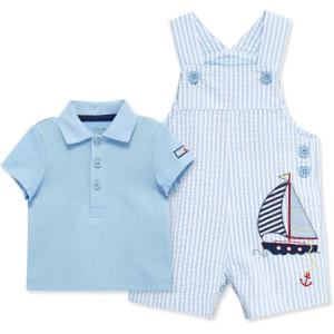 Little Me Baby Boy Shortall Set – 2-Piece, Tee Shirt and Overall Shorts, Cute and Comfy Outfits(Blue Sailboat)