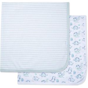 Little Me Clothes for Baby Boys’ Dino 2 Pack Receiving Blanket, Green Dino, One Size