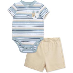 Little Me Clothes for Baby Boys’ Knit Short and Bodysuit Set, 3 Months – 12 Months(Smoke Grey/Fog Blue)