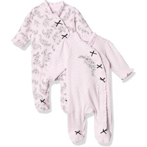 Little Me Clothes for Baby Boys’ and Girls’ 100% Cotton Scratch-Free Tag Footed 2-Pack Rompers Sleeper, Preemie to 9 Months(Pink Floral)