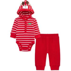 Little Me Clothes for Baby Gender Neutral Holiday Reindeer Bodysuit and Pant Set, 3 Months to 12 Months(Reindeer Red)