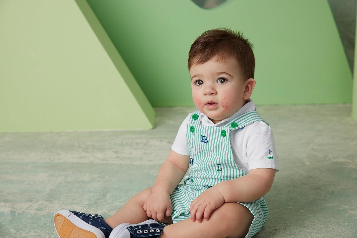 imageLittle Me Clothes for Baby Boys Blue Short Sleeve Shortall Sets Baby Blue 9 Months