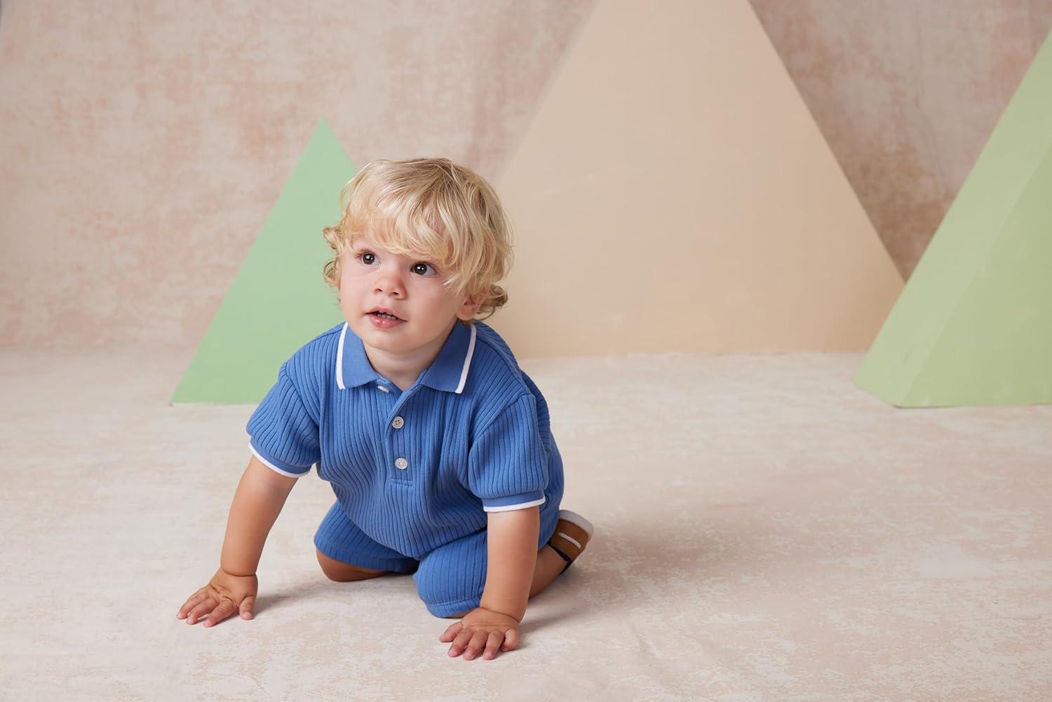 imageLittle Me Simply Essential Solids 100 Organic Clothes for Baby Boys 2Piece Short Set 12 Months 4 Toddler