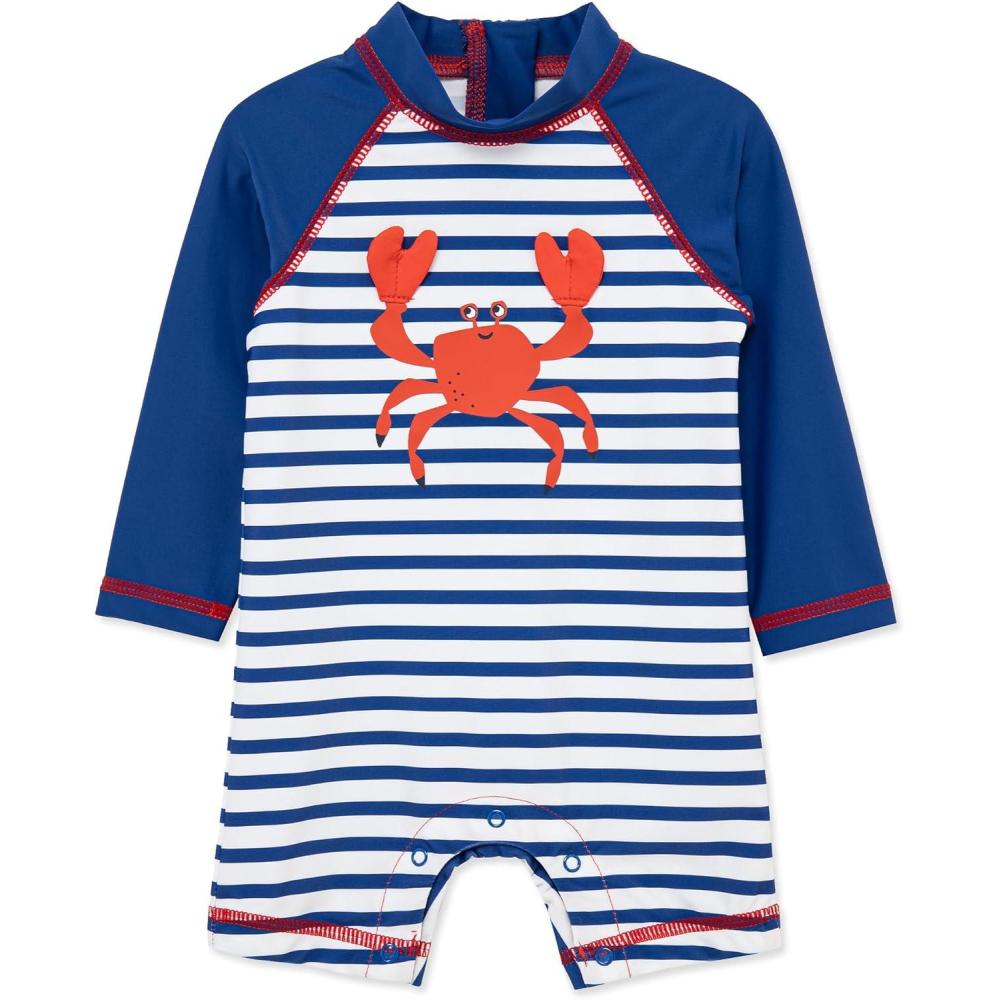 imageLittle Me Clothes for Baby Boys Long Sleeve Full Coverage Rash Guard Suit 624 MonthsBlue Stripe