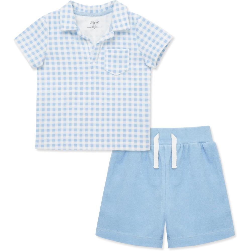 imageLittle Me Clothes for Baby Boys Terry Short and Polo Shirt Set 12 Months  4 ToddlerBlue Gingham