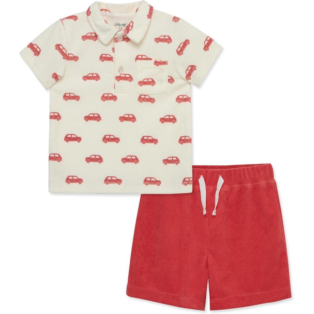 imageLittle Me Clothes for Baby Boys Terry Short and Polo Shirt Set 12 Months  4 ToddlerRed