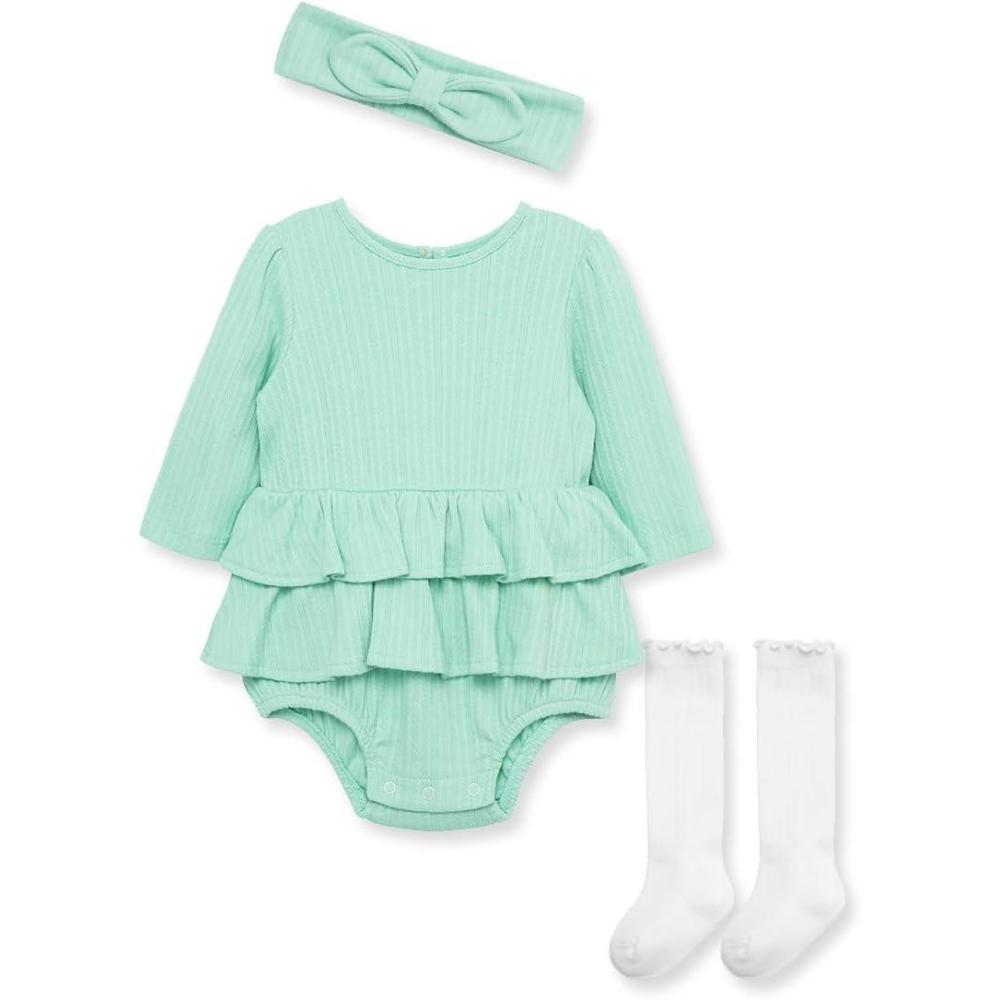 imageLittle Me Simply Clothes for Baby Girls 100 Organic Cotton Pointelle Rib Tunic and Bubble Sets 3 to 12 Months