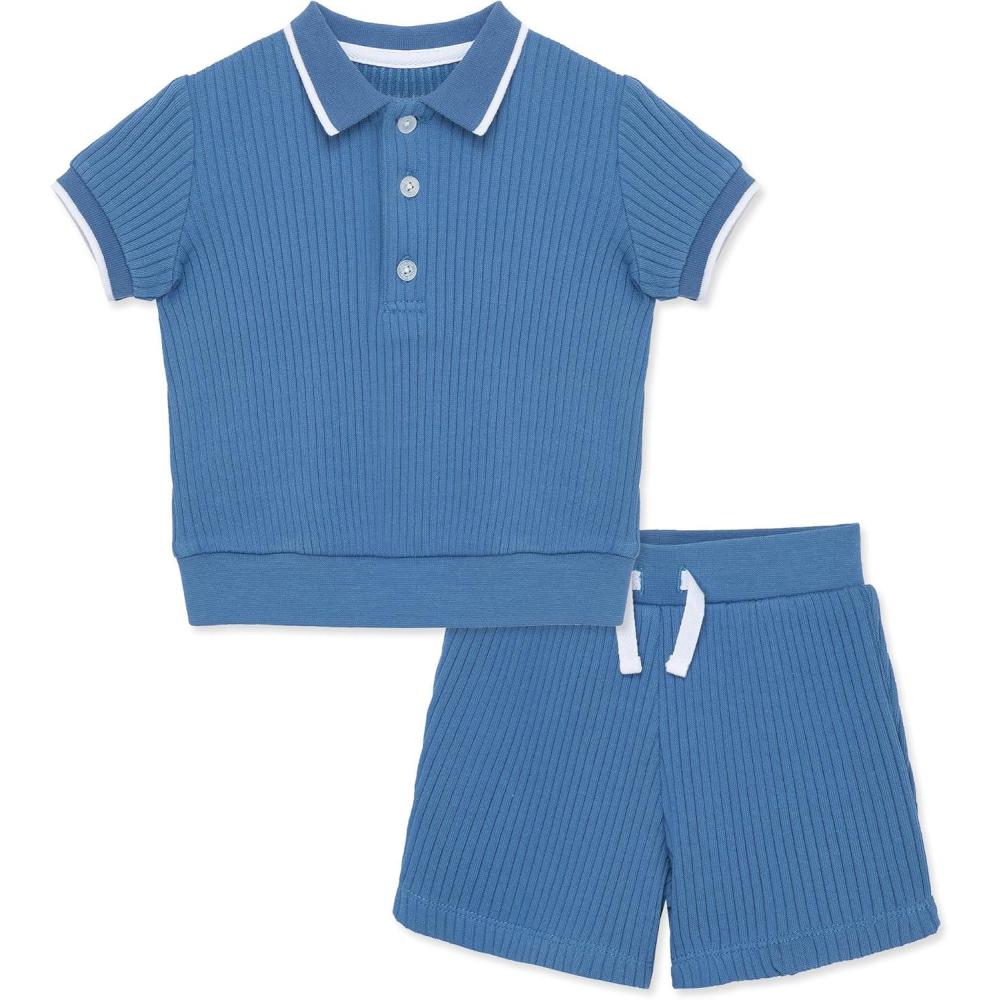 imageLittle Me Simply Essential Solids 100 Organic Clothes for Baby Boys 2Piece Short Set 12 Months 4 Toddler