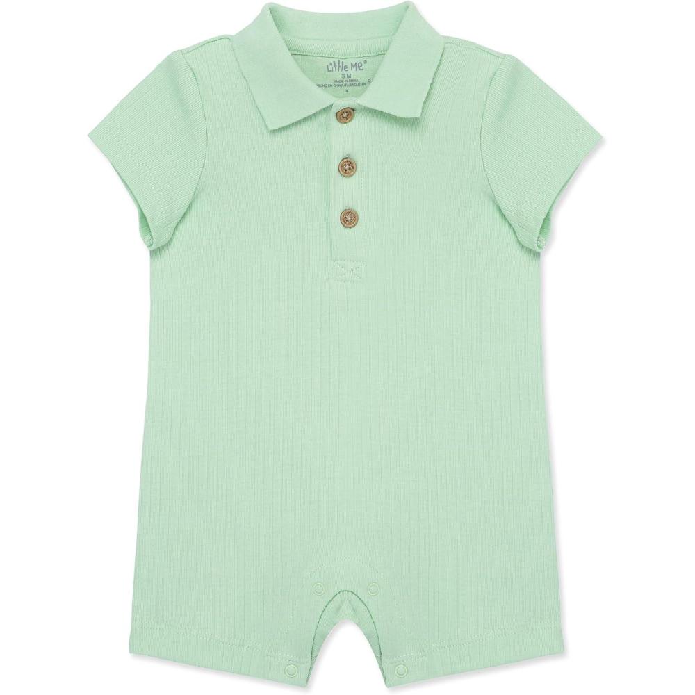 imageLittle Me Simply Essential Solids 100 Organic Clothes for Baby Boys Collared Polo Romper 312 MonthsGreen