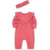 Little Me Clothes for Baby Girls’ 100% Cotton Pointelle Jumpsuit Romper and Headband Set, 0-12 Months