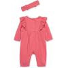 Little Me Clothes for Baby Girls’ 100% Cotton Pointelle Jumpsuit Romper and Headband Set, 0-12 Months