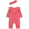 Little Me Clothes for Baby Girls’ 100% Cotton Pointelle Jumpsuit Romper and Headband Set, 0-12 Months