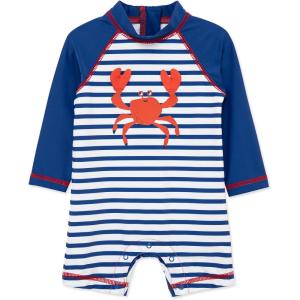 Little Me Clothes for Baby Boys’ Long Sleeve Full Coverage Rash Guard Suit, 6-24 Months(Blue Stripe)