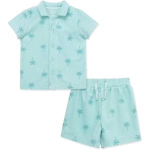 Little Me Clothes for Baby Boys’ Terry Short and Polo Shirt Set, 12 Months – 4 Toddler(Eggshell Blue Palm Tree)