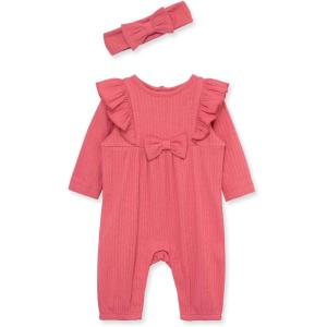 Little Me Clothes for Baby Girls’ 100% Cotton Pointelle Jumpsuit Romper and Headband Set, 0-12 Months