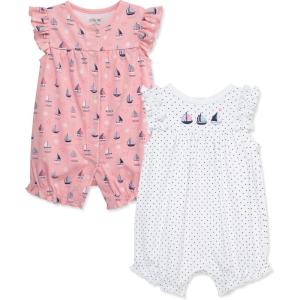 Little Me Clothes for Baby Girls’ 2-Pack Rompers, 3 Months – 12 Months(Pink Multi Sailboats)
