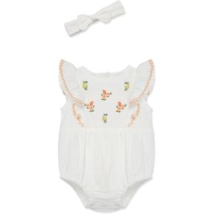 Little Me Clothes for Baby Girls’ 100% Cotton Gauze Bubble and Coordinating Headband Set, 3 Months to 12 Months(Marsmallow/Peach Pearl)