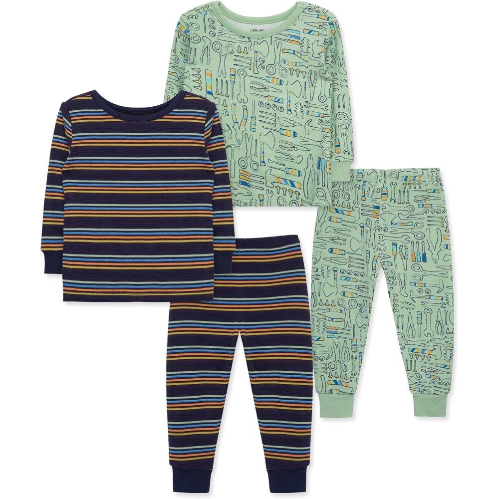 imageLittle Me Clothes for Baby Boys 2Pack Bamboo Pajama Set 12 Months 4ToddlerSmoke Green
