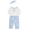 Little Me Baby Girls’ 3-Pc 100% Cotton, Bodysuit, Matching Headband and Pant Set, 3 Months to 24 Months(Blue Floral)