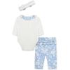Little Me Baby Girls’ 3-Pc 100% Cotton, Bodysuit, Matching Headband and Pant Set, 3 Months to 24 Months(Blue Floral)