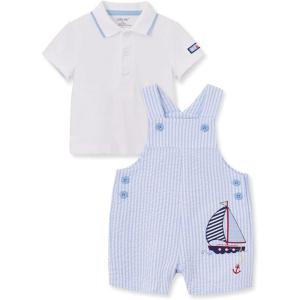 Little Me Baby Boy Shortall Set – 2-Piece, Tee Shirt and Overall Shorts, Cute and Comfy Outfits, Blue Stripe Sailboat, 6 Months