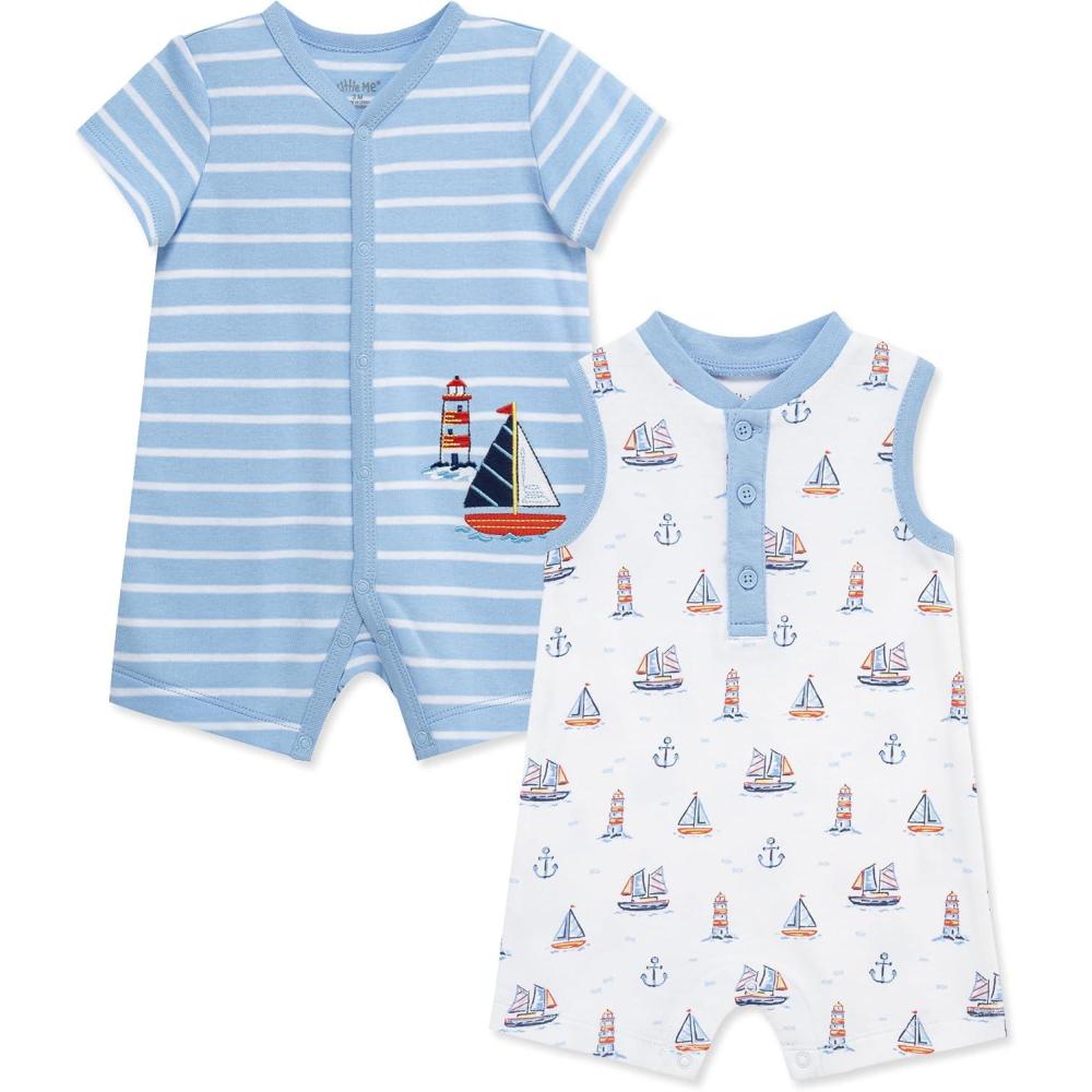 imageLittle Me Baby Boys 2pack of RompersBlue BellMulti