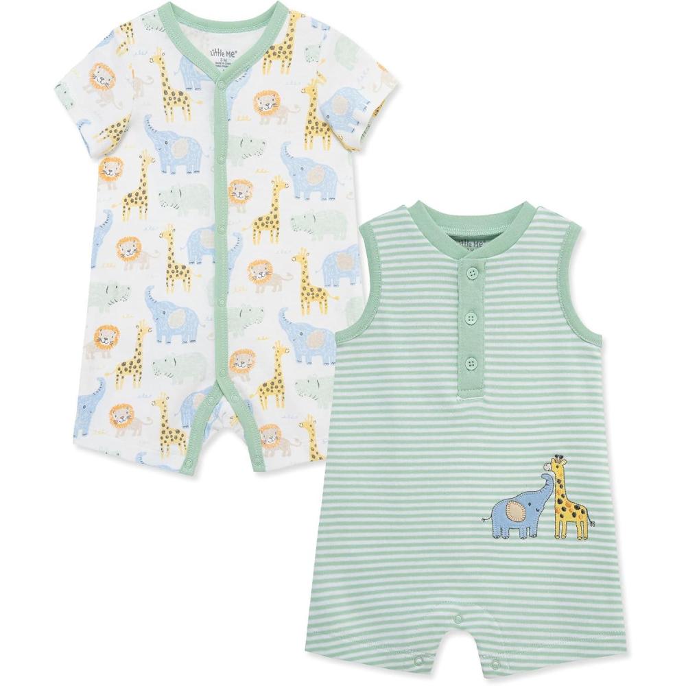 imageLittle Me Baby Boys 2pack of RompersMist GreenMulti