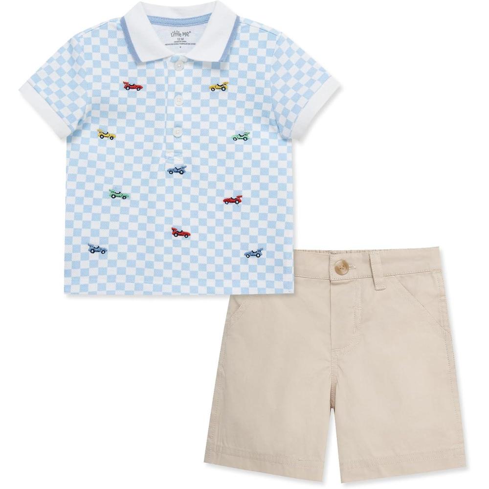 imageLittle Me Clothes for Baby Boys Cotton Polo ShortSleeve and Shorts Set 12 Months 4 ToddlerPique BluePeacoat