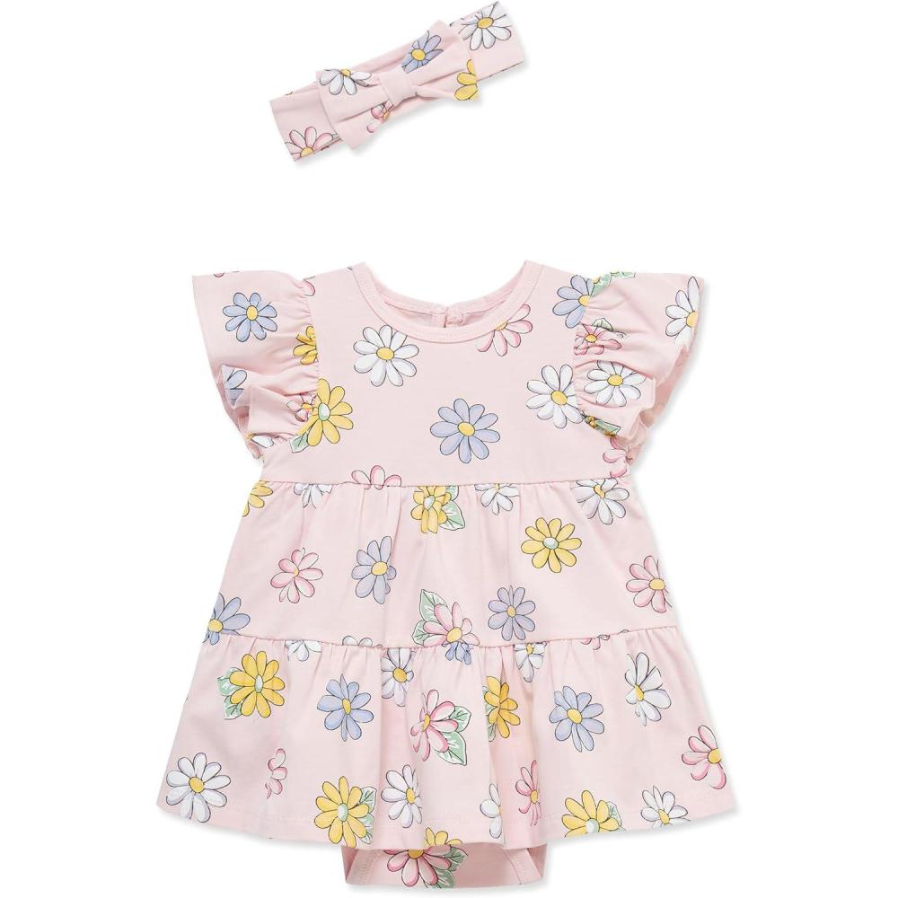 imageLittle Me Clothes for Baby Girls Popover Bodysuit Dress and Headband Set 312 MonthsCherry BlossomMulti