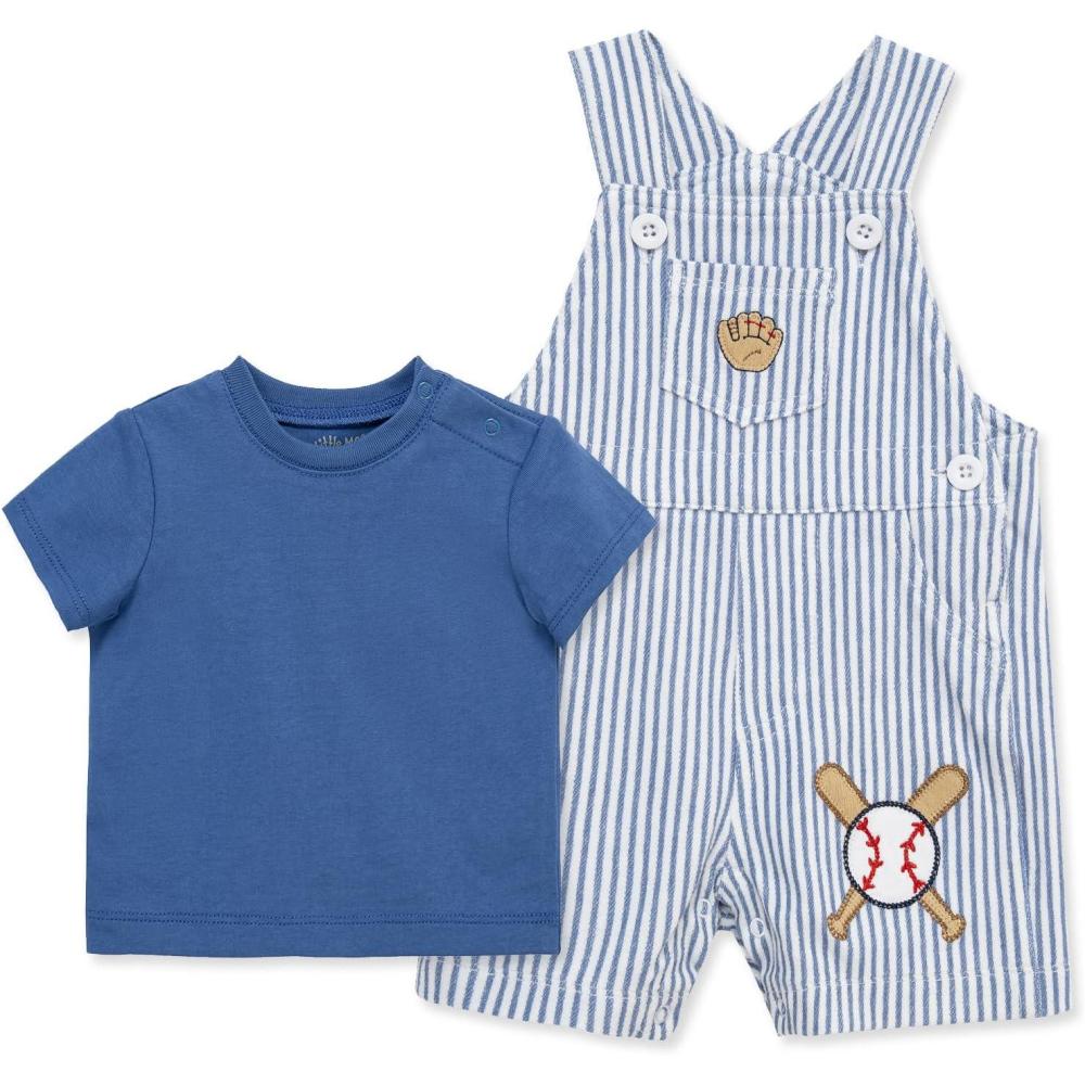 imageLittle Me babyboys 2piece Tee Shirt and Shortall SetBlue Stripe