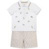 Little Me Clothes for Baby Boys’ Cotton Polo Short-Sleeve and Shorts Set, 12 Months – 4 Toddler(White/Sesame)