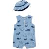 Little Me Clothes for Baby Boys’ Terry Romper and Coordinating Hat Set, 3 Months to 12 Months(Blue Bell/True Navy)