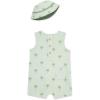 Little Me Clothes for Baby Boys’ Terry Romper and Coordinating Hat Set, 3 Months to 12 Months(Green Palm)