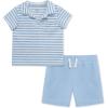 Little Me Clothes for Baby Boys’ Terry Short and Polo Shirt Set, 12 Months – 4 Toddler(Chambray Blue/Bright White)