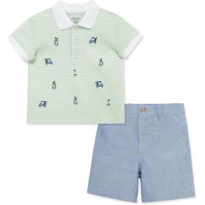 Little Me Clothes for Baby Boys’ Cotton Polo Short-Sleeve and Shorts Set, 12 Months – 4 Toddler(Blue/Green Madras Plaid)