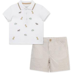 Little Me Clothes for Baby Boys’ Cotton Polo Short-Sleeve and Shorts Set, 12 Months – 4 Toddler(White/Sesame)