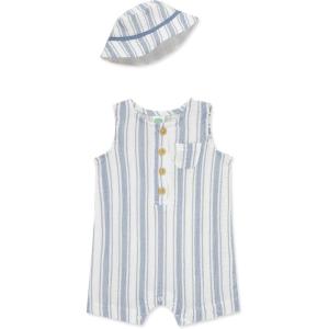 Little Me Clothes for Baby Boys’ Gauze Romper and Hat Set, 3-12 Months(Infinity/Whisper White)
