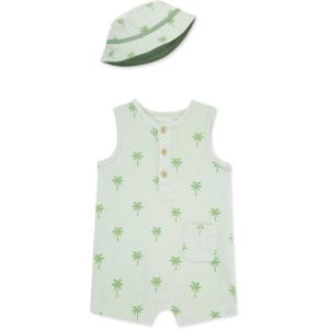 Little Me Clothes for Baby Boys’ Terry Romper and Coordinating Hat Set, 3 Months to 12 Months(Green Palm)