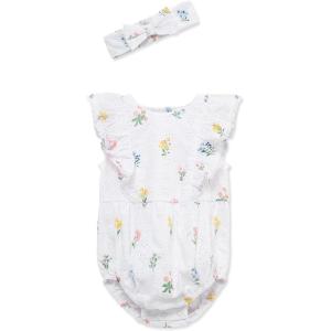 Little Me Clothes for Baby Girls’ 100% Cotton Woven Bubble Romper and Headband Set, 3 to 12 Months(Floral Eyelet)