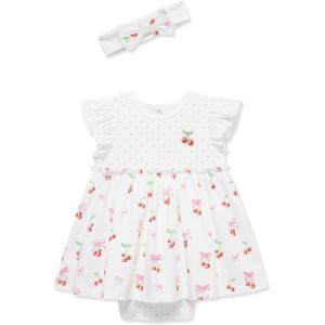 Little Me Clothes for Baby Girls’ Popover Bodysuit Dress and Headband Set, 3-12 Months(White/Rose Shadow/Multi)