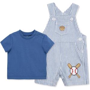 Little Me baby-boys 2-piece Tee Shirt and Shortall Set(Blue Stripe)
