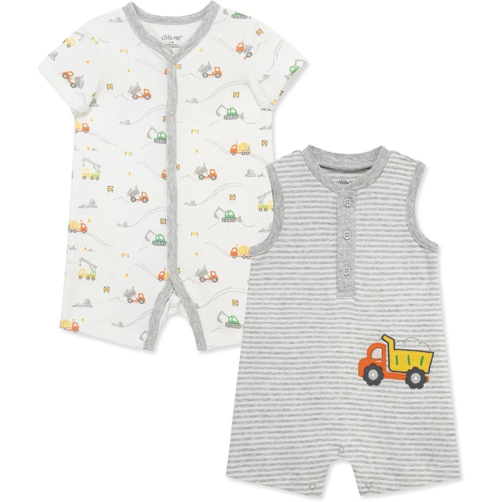 imageLittle Me Baby Boys 2pack of RompersSoft GrayMulti