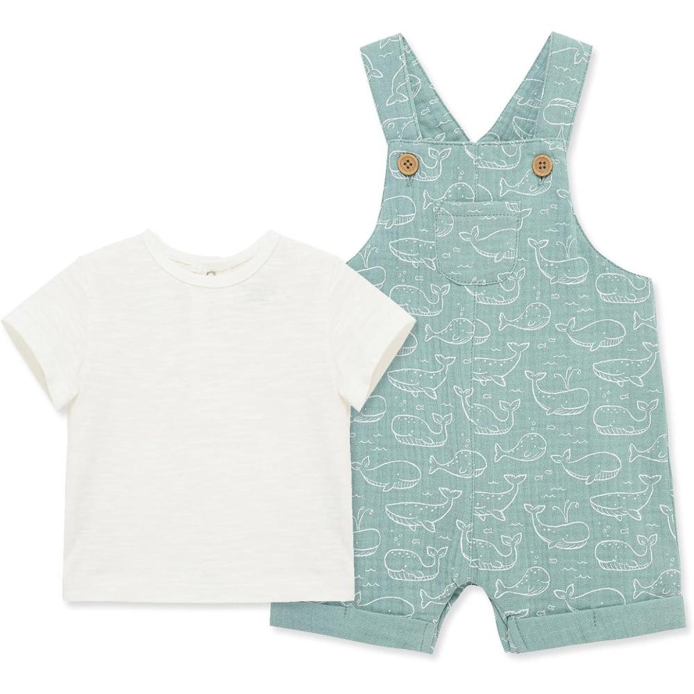 imageLittle Me BabyBoys 2piece Gauze Tee Shirt and Shortall Set 3 to 12 MonthsAquiferMarshmallow