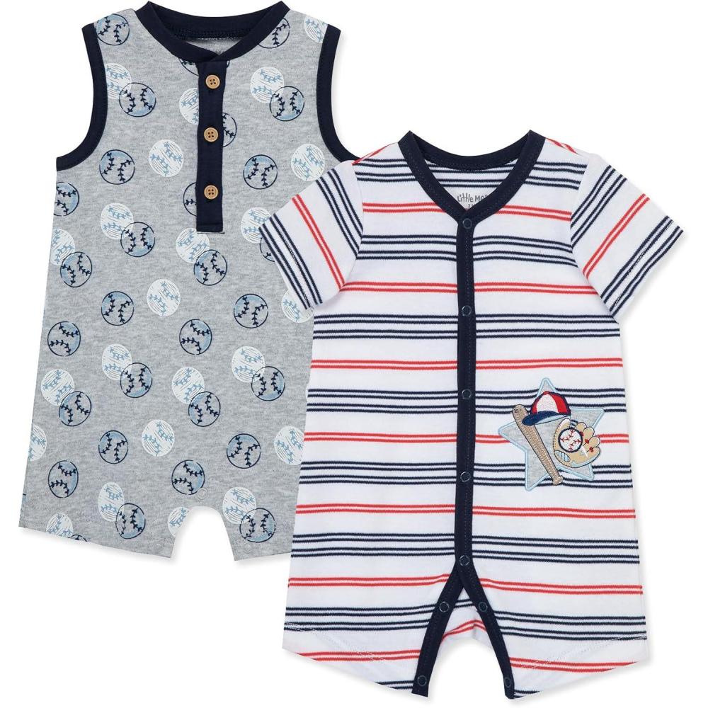 imageLittle Me Clothes for Baby Boys 2Pack Rompers 312 MonthsMulticolored