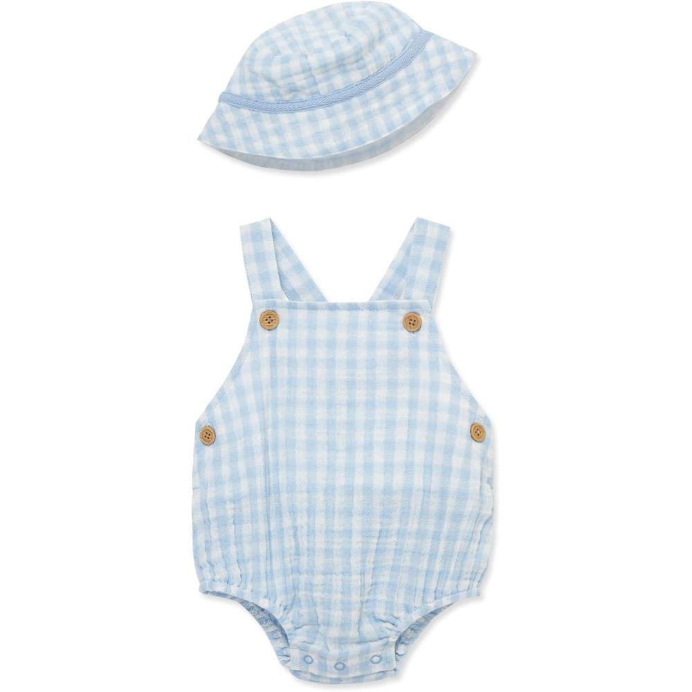 imageLittle Me Clothes for Baby Boys Gauze Sunsuit and Hat Set 3 to 12 MonthsChambray Blue